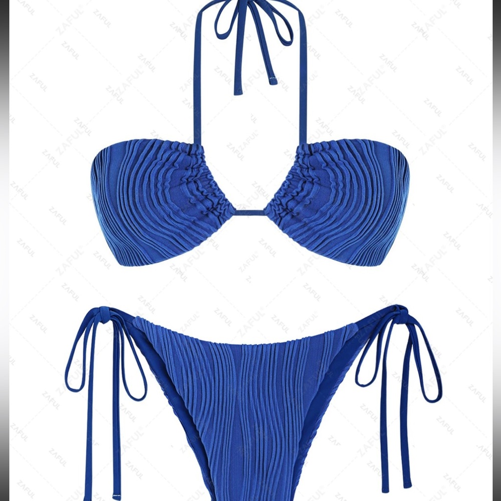 💎 Blue Bandeau Ring-Tie Bikini Set - Women Swim. New with tags and lining!